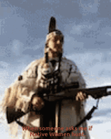 native american native women hunt rifle