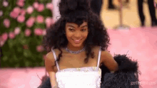 smiling feather coat yara shahidi fashion runway smiling feather coat yara shahidi fashion runway