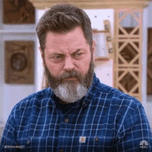 concenrated focused intense nick offerman making it