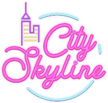 city sky city skyline text logo