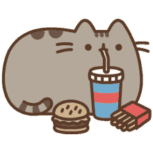 pusheen drinking fast food relaxing snacks pusheen drinking fast food relaxing snacks