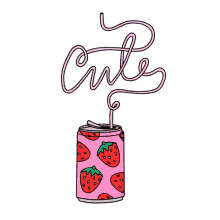 cute cute straw pink can strawberry juice strawberry