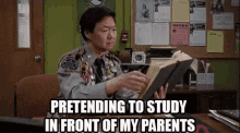 Pretending To Study In Front Of My Parents GIF - Community Fake Finals GIFs