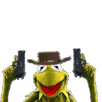 Kermit The Frog Gun Sticker - Kermit The Frog Gun Cowboy Hat Stickers