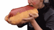 hot dog sandwich huge hot dog sandwich bite hungry giant sandwich