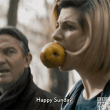 Happy Sunday Eating Apple GIF - Happy Sunday Eating Apple Jodie Whittaker GIFs