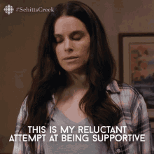 This Is My Reluctant Attempt At Being Supportive Emily Hampshire GIF - This Is My Reluctant Attempt At Being Supportive Emily Hampshire Stevie GIFs