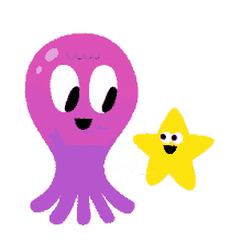 best friends hug purple octopus yellow