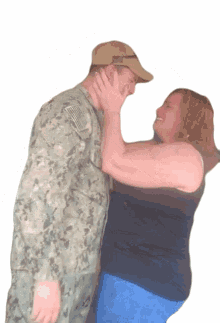 hug happily embrace mother and son soldier