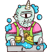 Ogre Doing The Dishes Sticker - Grownup Ogre Washing Dishes Google Stickers