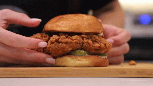 Chicken Burger,yummy,tasty,delicious,revolving,hjf,Hellthy Junk Food,gif,an...