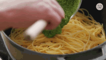 spaghetti pasta recipe food prep green sauce