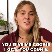 You Give Me Cookie I Give You Cookie Lauren Tegtmeyer GIF - You Give Me Cookie I Give You Cookie Lauren Tegtmeyer Bustle GIFs