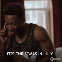 Its Christmas In July Phone Call GIF - Its Christmas In July Christmas Phone Call GIFs