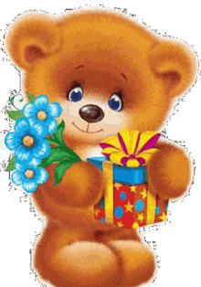 teddy bear flowers and present