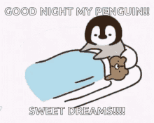 goodnight sleep bed time sweet dreams my penguin
