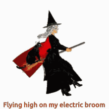 Flying Witch On Broom Flying High GIF - Flying Witch On Broom Flying High Witch GIFs