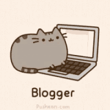 pusheen laptop blogger typing happy