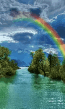 rainbow lake trees river nature