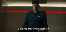 Is This One Of Your Human Jokes Spock GIF - Is This One Of Your Human Jokes Spock Ethan Peck GIFs