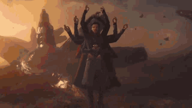 Gif of doctor strange duplicating himself while Thanos tries to spot the real one