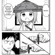cute girl learn new sword technique amaze dad 4koma manga