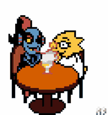 drinking together parfait sitting on chair laughing laugh