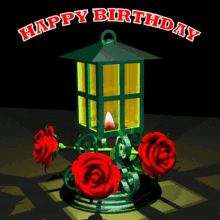 Happy Birthday Red Roses Birthday Lantern GIF - Happy Birthday Red Roses Birthday Lantern Birthday Candle GIFs