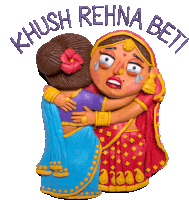 Mom Hugs Daughter Saying "Always Be Happy", In Hindi. Sticker - Indian Wedding Be Happy Daughter Khush Rehna Beti Stickers