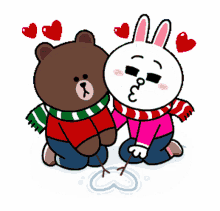 winter cony winter brown line friends cony and brown heart