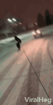 stunts snowboard pull along icy streets dont try this at home