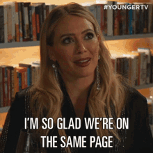 Im So Glad Were On The Same Page Kelsey Peters GIF - Im So Glad Were On The Same Page Kelsey Peters Younger GIFs