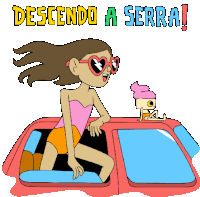 Girl And Ice Cream Cone In Car Going To The Beach Sticker - Mariby The Sea Descendo A Serra Red Car Stickers