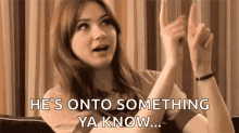 Point Up Karen Gillan GIF - Point Up Karen Gillan Over There GIFs