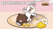 pay attention to me give love mocha brown bear white rabbit