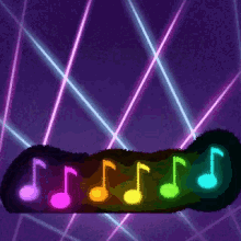musical notes glowing dancing colorful