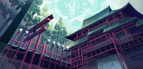 Pixel Art Temple Gif Pixel Art Temple Waterfall Discover Share Gifs