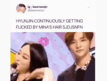 stray kids hair flip meme hyunjin continuously getting flicked by minas hair