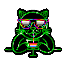 Neon Cat Drinking Sticker - Neon Cat Drinking Thirsty Stickers