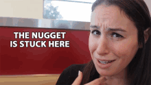 The Nugget Is Stuck Right Here Julia Goolia GIF - The Nugget Is Stuck Right Here Julia Goolia Choked GIFs