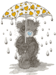 tatty teddy yellow umbrella raining hearts