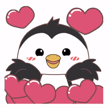 cute penguin heart loving in love