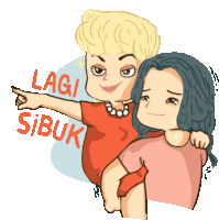 Lazy Stepmom Carried By Girl Shouts Lagi Sibuk Sticker - Piggy Back Couple Lovers Stickers