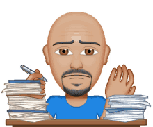 work stuck in work cramming studying bald man