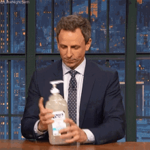 Late Night With Seth Meyers Sanitizer GIF - Late Night With Seth Meyers Seth Meyers Sanitizer GIFs