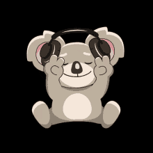 koala music headphone peace sign smile