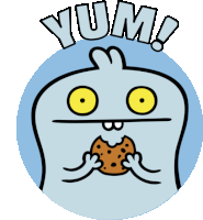Babo Eating A Cookie, Says Yum Sticker - Ugly Dolls Eating Cookie Stickers