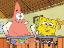 Sitting Next To Your Friend In Class GIF - Spongebob Squarepants Patrick GIFs