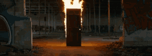 burning door doorway in flames entry aesthetics