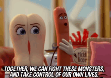 Together, We Can Fight These Monsters, And Take Control Of Our Own Lives. GIF - Sausage Party Sausage Party Movie Fight GIFs